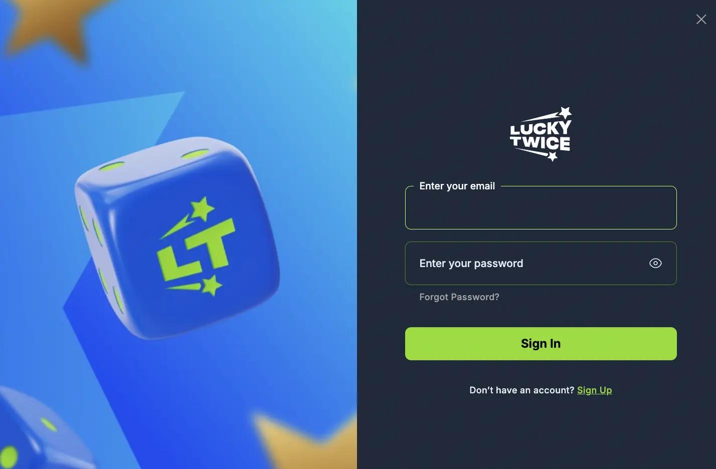 Lucky Twice Log In form