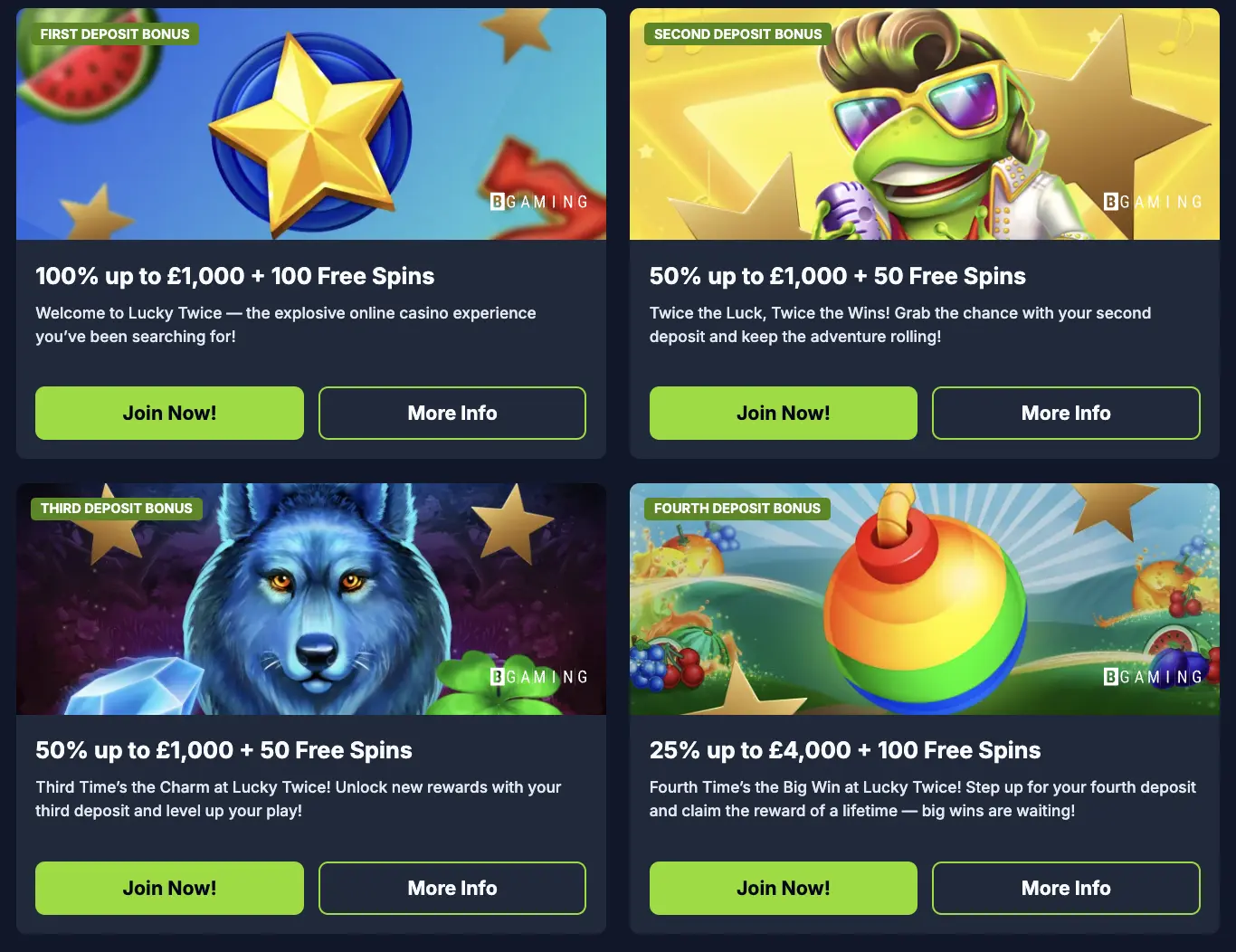 Welcome Package Lucky Twice: illustration of 4 offers